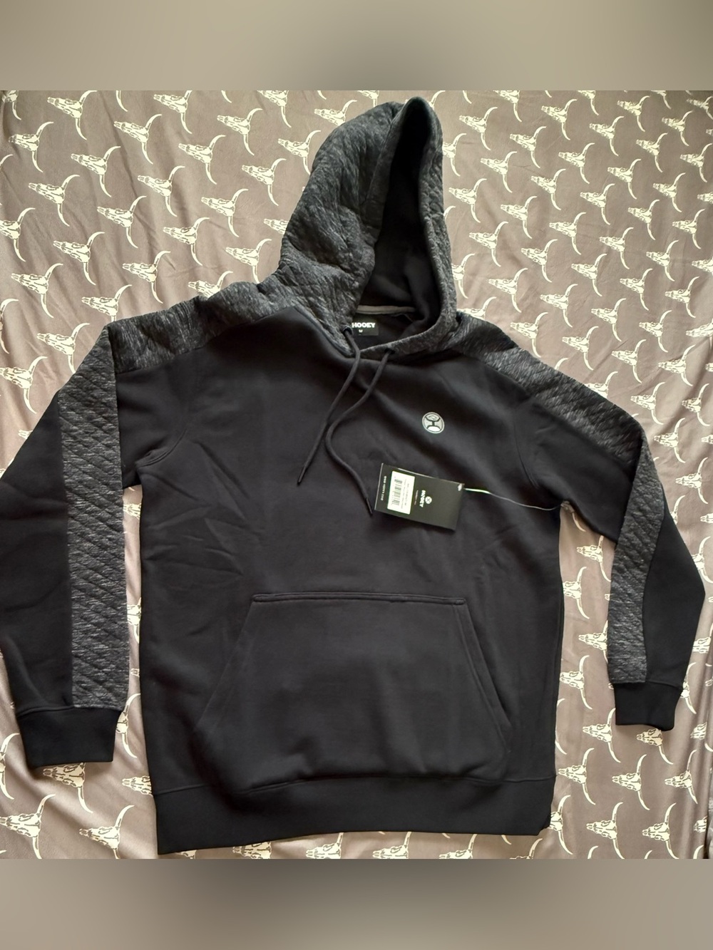 Hooey Men’s Black Hoodie with Charcoal Quilted Panels